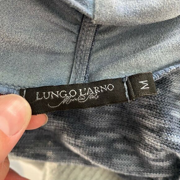 Lungo L'arno Medium Cardigan Sweater Blue Draped Open Front Thin - Picture 2 of 10